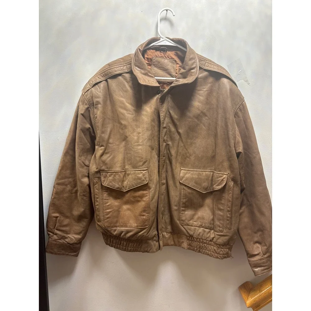 Georgetown Leather Design Bomber Jacket Mens 2X Brown Excellent Vintage Aviator
